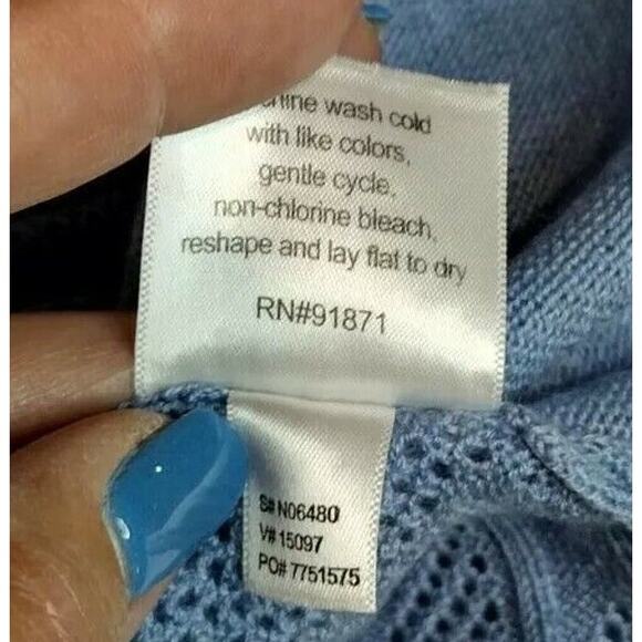 Norm Thompson Women's Periwinkle Blue Open Knit Sweater M Pullover 3/4 Sleeve - Picture 7 of 8